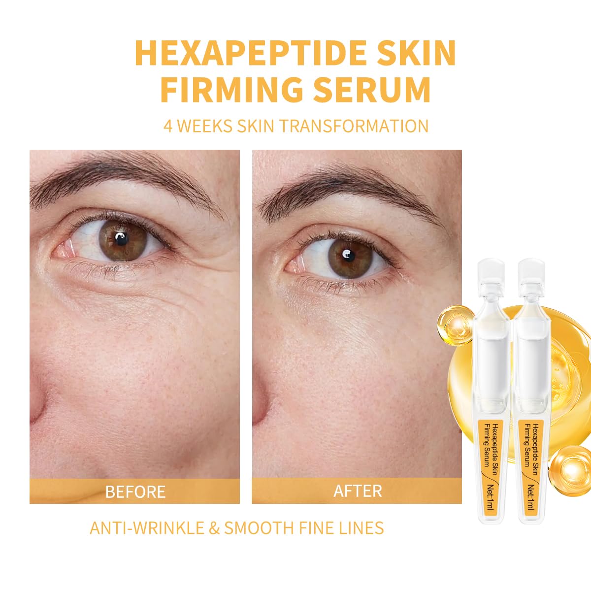 BACHERI Skin Firming Serum with Acetyl Hexapeptide-8, Hexapeptide-9, Carnosine - Moisturizing, Hydrating and Antioxidant Peptide Serum for Fine Lines, 30 Pcs/Box Ampoules