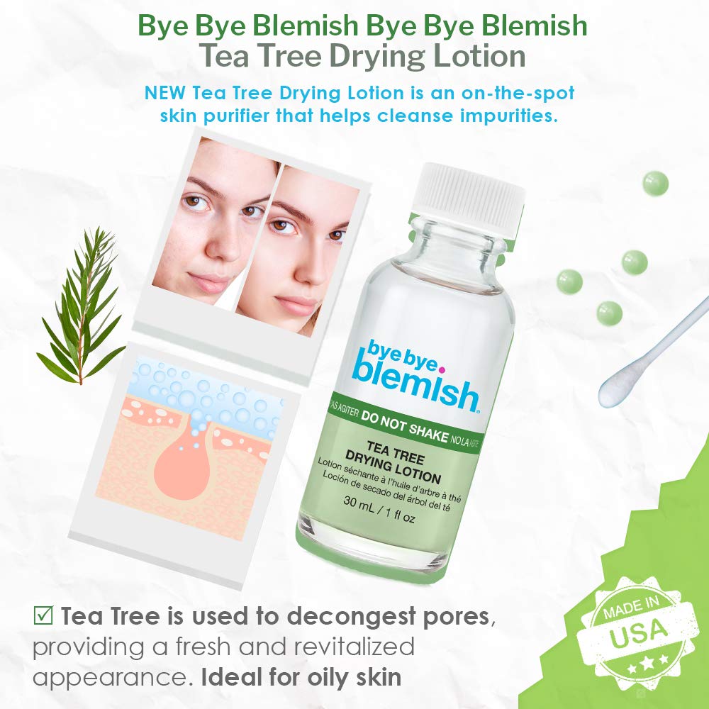 Bye Bye Blemish Tea Tree Drying Lotion – Salicylic Acid Liquid Acne Spot Treatment for Pimples & Blemishes, Fast Acting Formula, 1 fl oz, 1 Pack