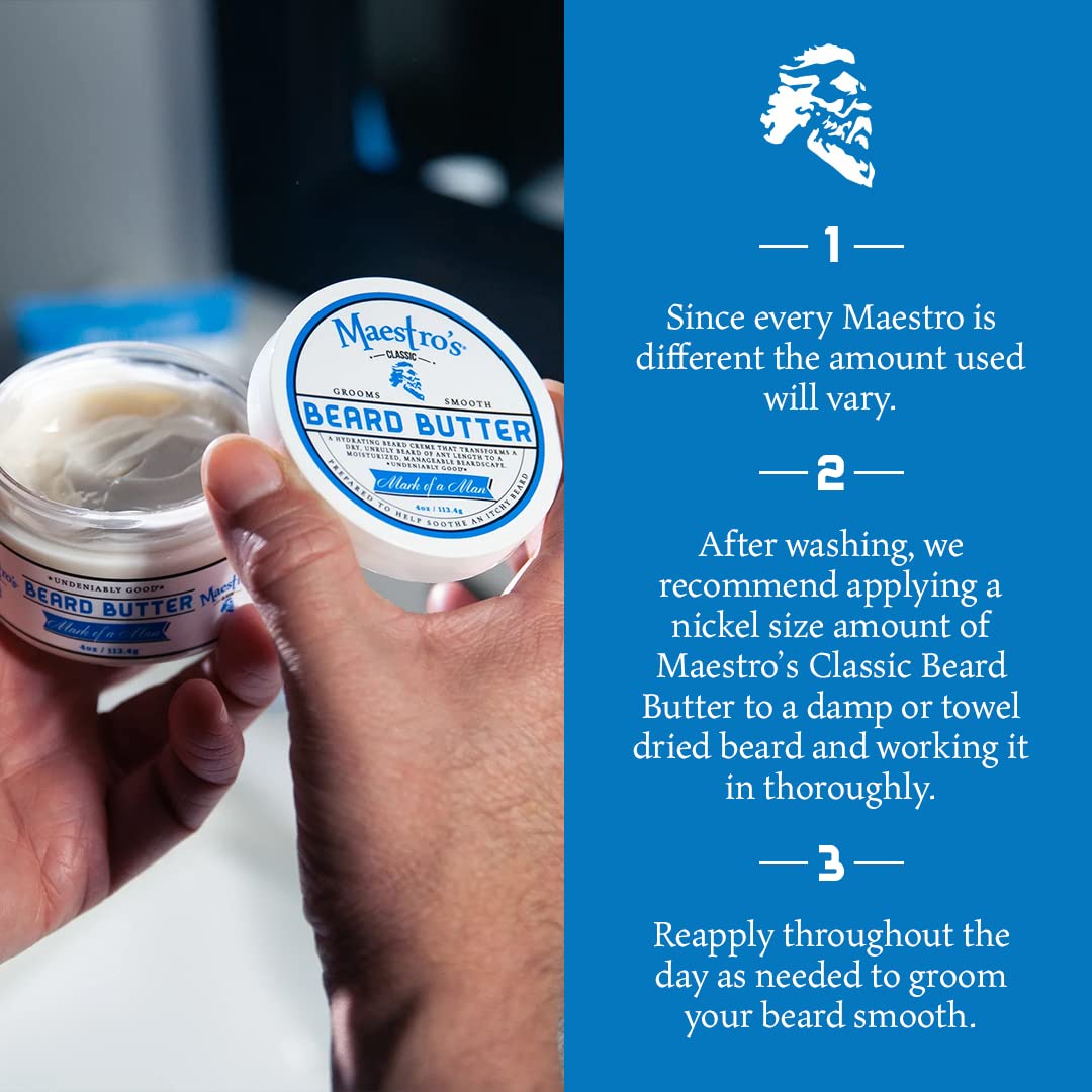 Maestro's Classic BEARD BUTTER | Anti-Itch, Extra Soothing, Hydrating Beard Creme For All Beard Types & Lengths- Mark of a Man Blend, 2 Ounce