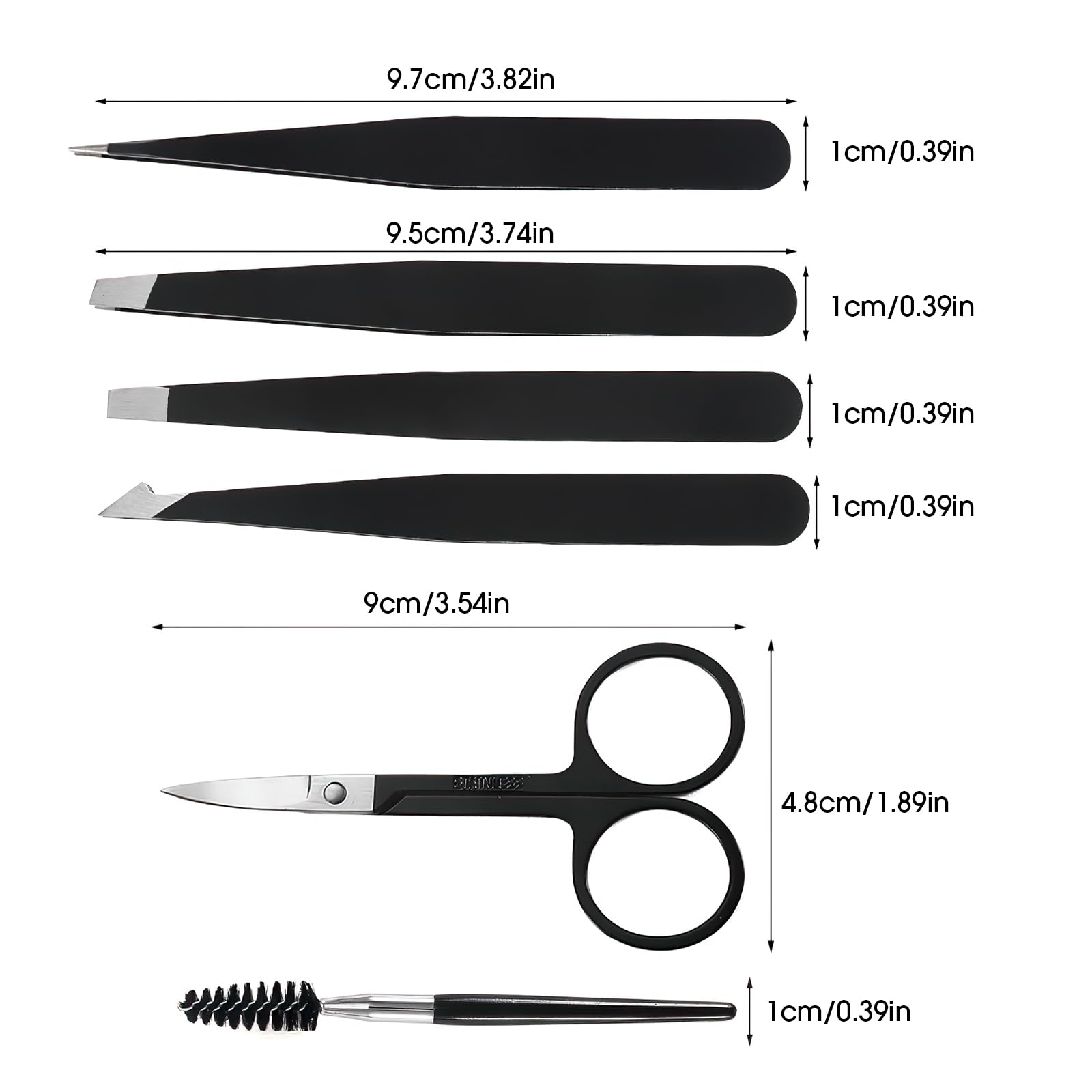 6 Pcs Tweezers Set – Eyebrow Tweezers with Curved Scissors for Ingrown Hair, Hair-Plucking Daily Beauty Tools for Women, with Leather Travel Case