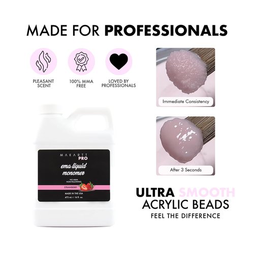 MakarttPro Strawberry Scented Monomer for Acrylic Nail Sets and Acrylic Nail Kit, 16oz - Medium to Fast Setting, MMA Free, Made in USA, Professional Quality Acrylic Liquid