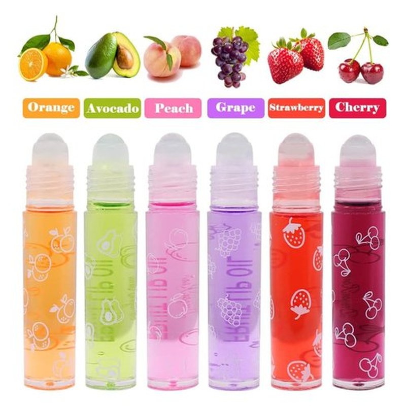 Baorder 6Pcs Roll-On Lip Gloss Set,Fruit Flavored Roll On Rollerball Lip Oil,Transparent Plumping Lip Gloss,Non Toxic Lip-Makeup Set