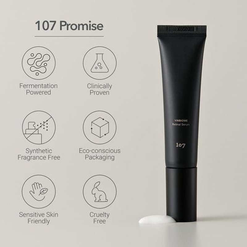 107 VINBIOME Retinal Serum, Retinal 0.1% & Ginseng, Hydrating & Firming Face, Supports Smooth & Youthful-Looking Skin, Gentle for Sensitive Skin (1.01 fl oz)