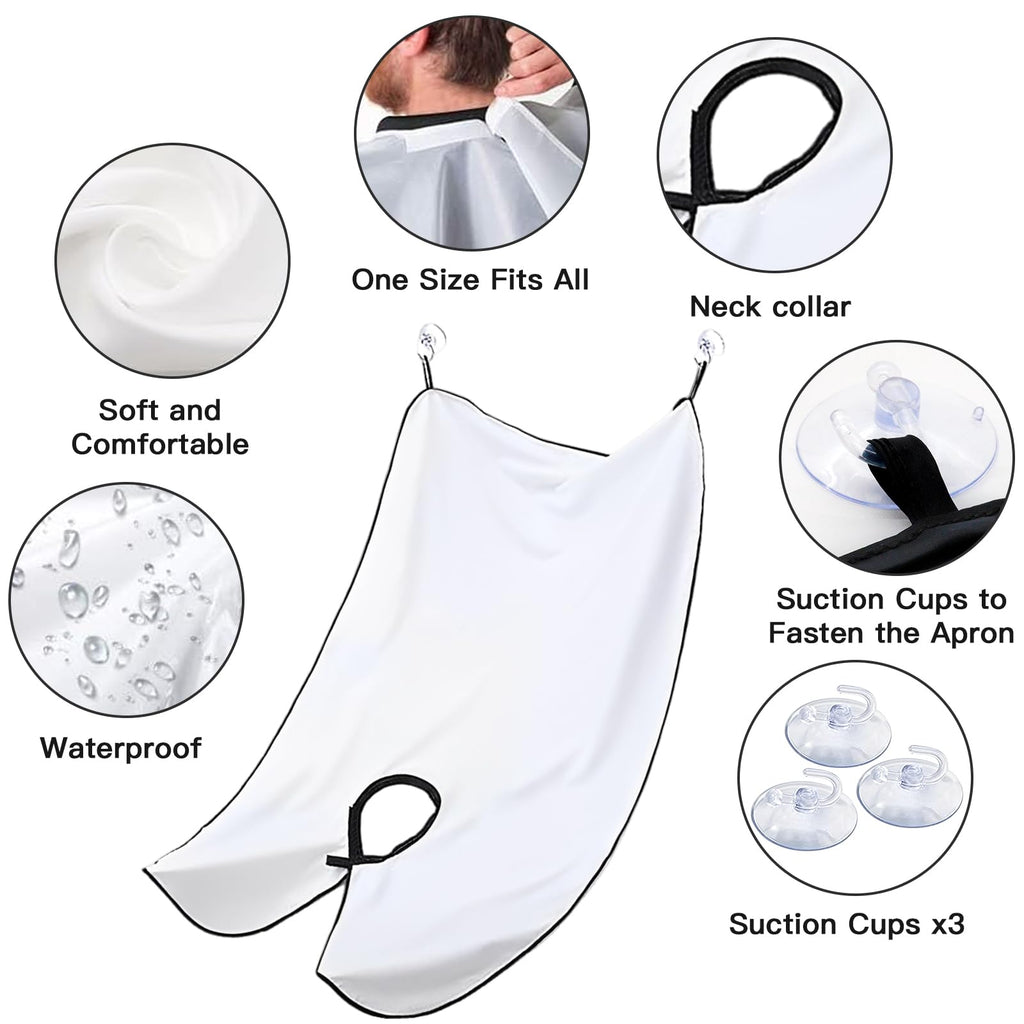 Beard Bib Apron for Men, Eyebrow Trimming Bib for Women, Christmas Gift for Shaving Beard, Hair & Eyebrow Hair Clippings, Waterproof Non-Stick Grooming Cloth with 5 Eyebrow Razors & 3 Suction Cups