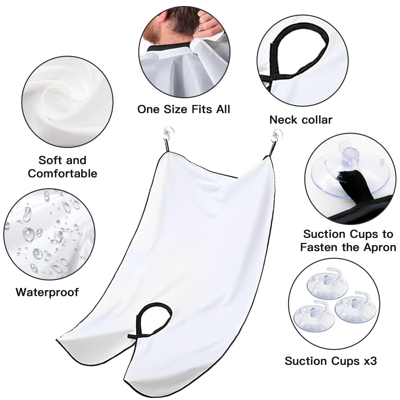 Beard Bib Apron for Men, Eyebrow Trimming Bib for Women, Christmas Gift for Shaving Beard, Hair & Eyebrow Hair Clippings, Waterproof Non-Stick Grooming Cloth with 5 Eyebrow Razors & 3 Suction Cups