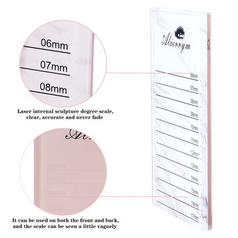 Alierrym Premium Eyelash Extension Tray Lash Applicator Reusable Glass Tile & Pre-Measured Guided Step-by-Step Lines for Easy Application (L)