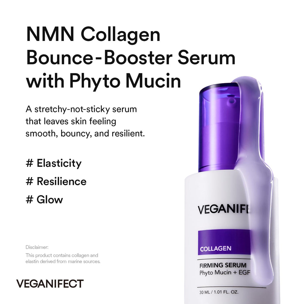 VEGANIFECT NMN Collagen Serum | Elasticity & Firm-Looking Booster with Peptides & Centella Asiatica & Hyaluronic Acid | Skin Resilience & Fine Line Care | Korean Skincare, 1.01 fl.oz