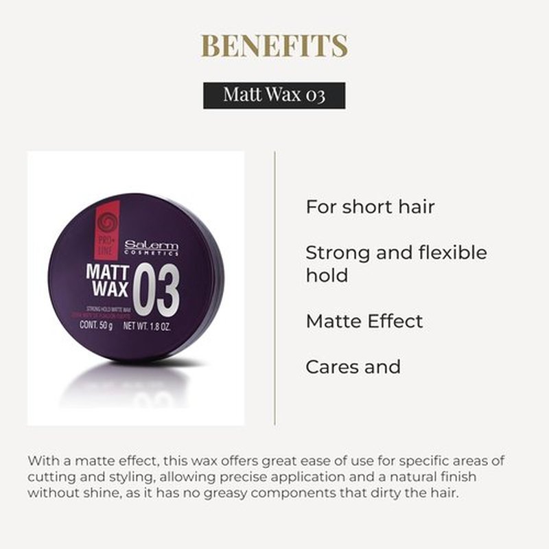 Salerm Hair Wax - Pro Line Matt Wax 03 | Strong, Flexible Hold for Short Hair - 50 ml - Nourishing Matte Finish