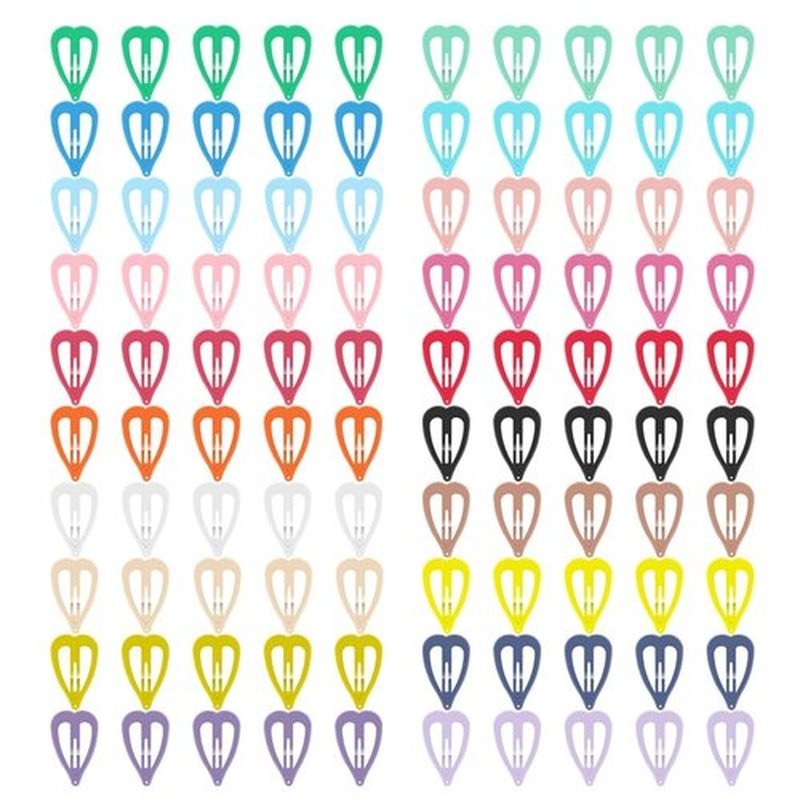 ECADY 100-Piece Metal Snap Hair Clips for Girls, Toddlers, and Kids - Perfect for Fine Hair, Thick Hair, and More - Featuring Fun Heart Designs