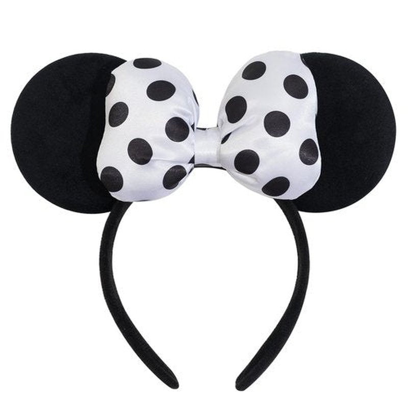 Jeffan Mouse Ear Headband with 3D Cotton Bow, Polka Dot Bow Mouse Party Costume Accessories for Women Girls (Black)