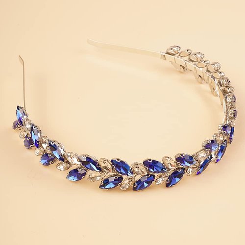 Beryuan Bridal Tiaras and Crowns: Crystal Wedding Headband with Blue Teardrop Crystals for Women and Flower Girls