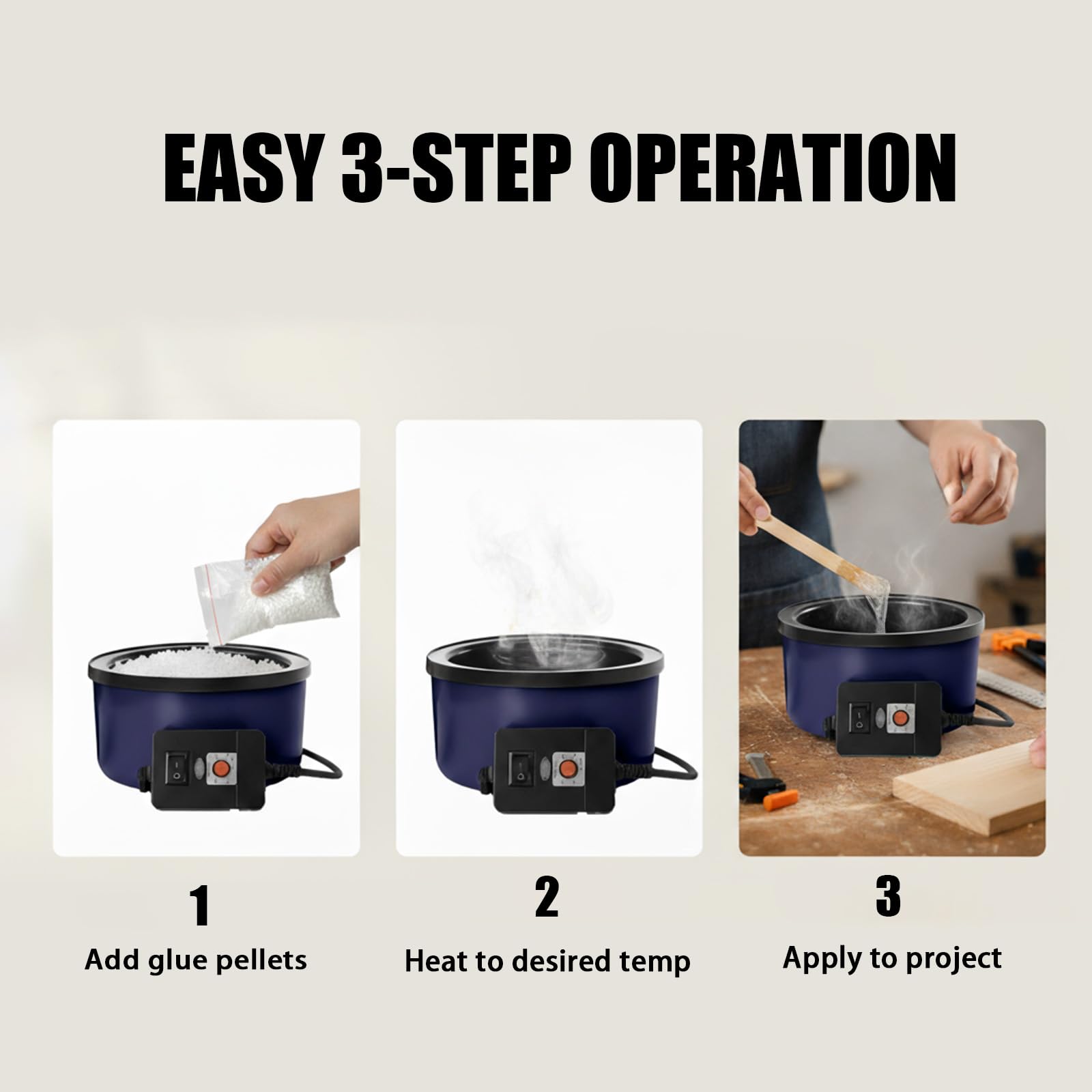 Electric Glue Pot for Crafts with 1lb Pellets, 225-400°F Adjustable Temperature, 160ml Hot Pot, 5-1/4" Diameter, 1" Depth - Fits Sticks and Glue Pellets - Great for Crafts, DIY Projects Pellets