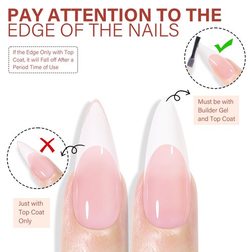 AILLSA French Gel Nail Tips, 180 Pcs French Tip Press On Nails Long Almond Pink, Pre-Applied Primer & Base Coat, No Need File, Soft Long Stiletto Nail Tips, Fake Nails for Women Gift 15 Sizes