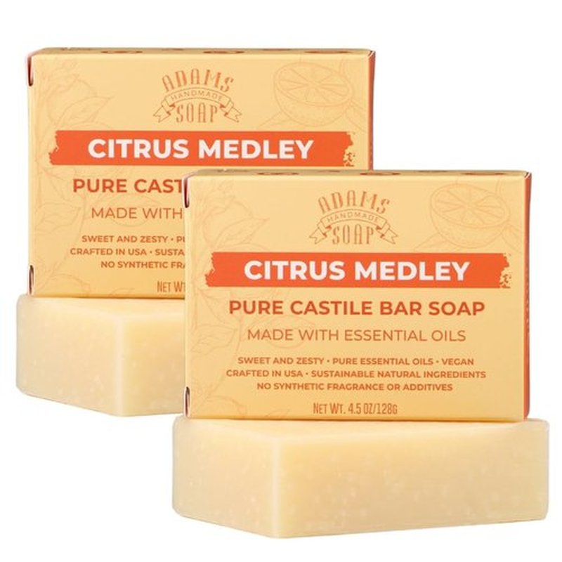 Adams Handmade Soap Citrus Medley Castile Bar Soap – 4.5 oz | Vegan, Cold Processed, Plant-Based Oils, Small Batch
