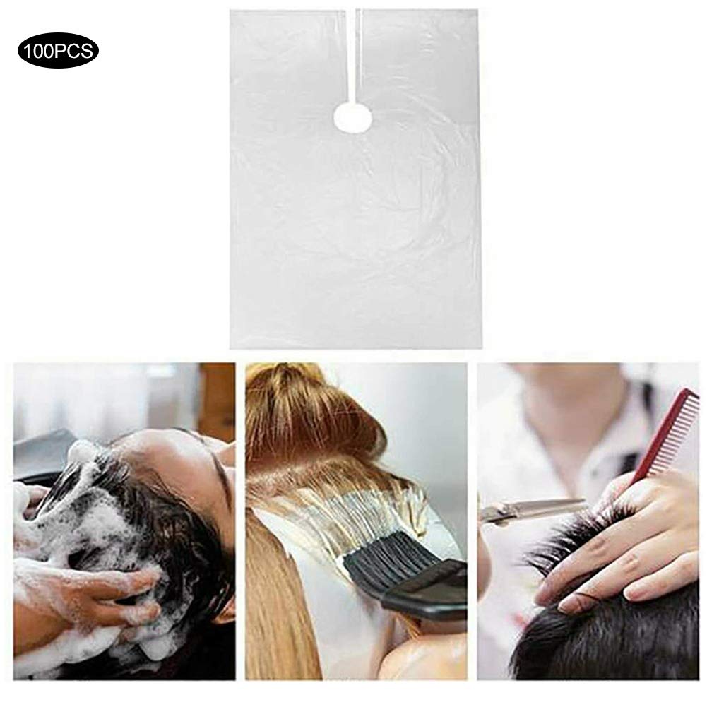 100pcs Disposable Hair Cutting Cape, Salon Barber Cape, Clear Apron Hairstylist, Waterproof Shampoo Capes for Hair Stylist Home Hairdressing, Hair Coloring, Perming