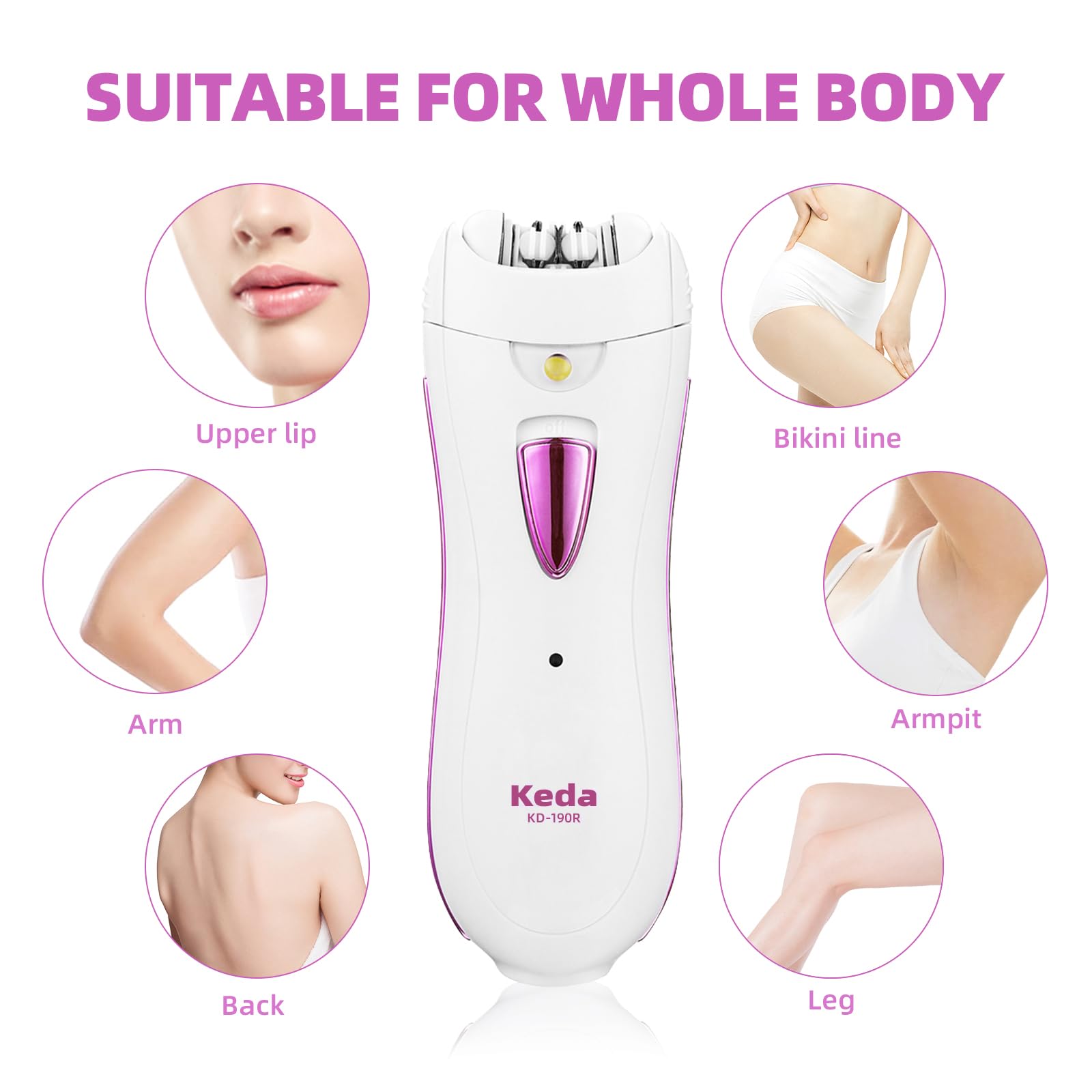 Epilator for Women, Smooth Glide Epilator for Face, Rechargeable Facial Epilator Hair Removal Face Trimmer Device with LED Light for Facial Armpit Bikini and Leg