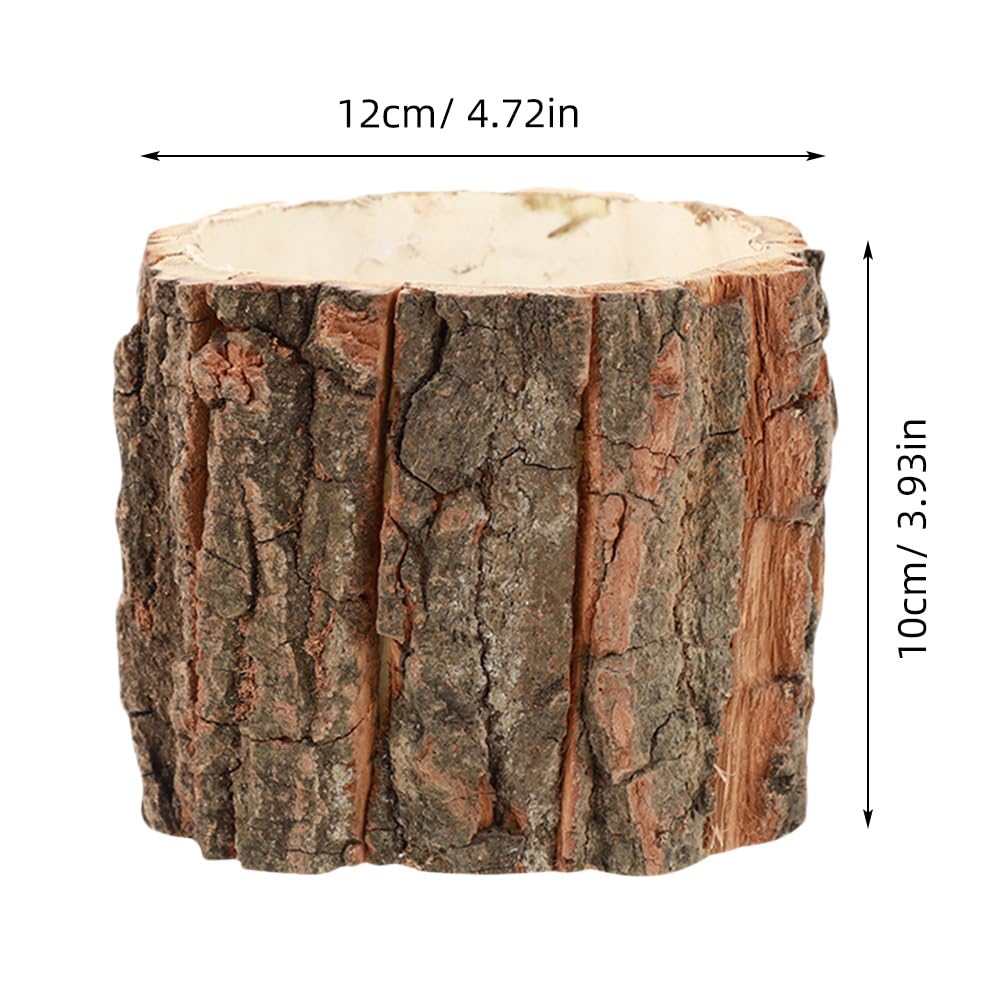 Housoutil Wooden Vase for Centerpieces, 3 Pack Wood Flower Vase Rustic Tree Stump Planter Pots, Wooden Bark Flower Bucket for Wedding, Farmhouse Christmas Table Decor, Round Bark Stump Pots
