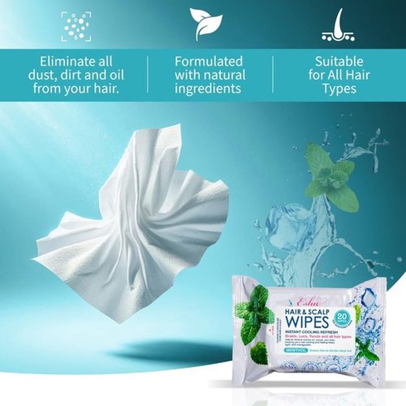 3 Packs, Esha Hair & Scalp Wipes – No-Rinse Waterless Cleansing Wipes for Braids, Wigs & Scalp Care – Removes Sweat, Odor & Product Buildup – Protective Style Essential