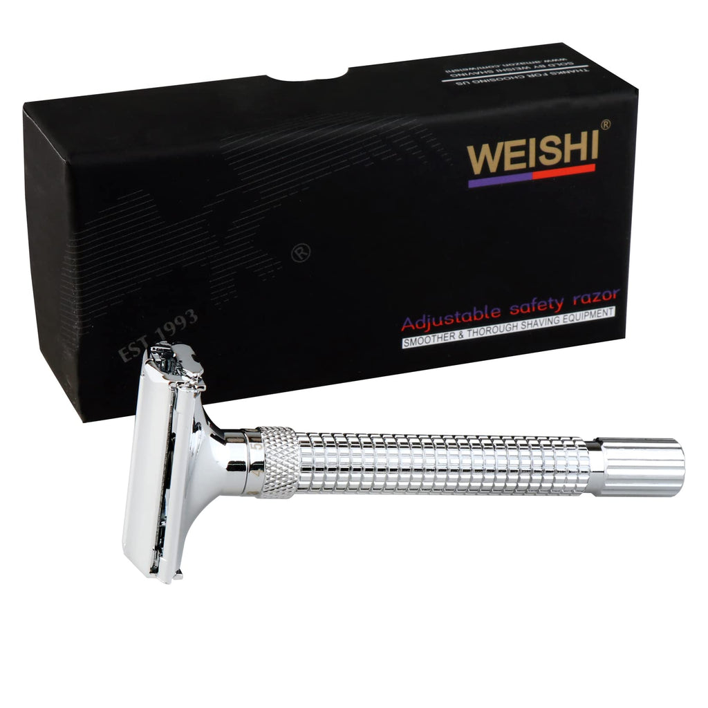 WEISHI Safety Razor Adjustable Butterfly Open Double Edge Chrome