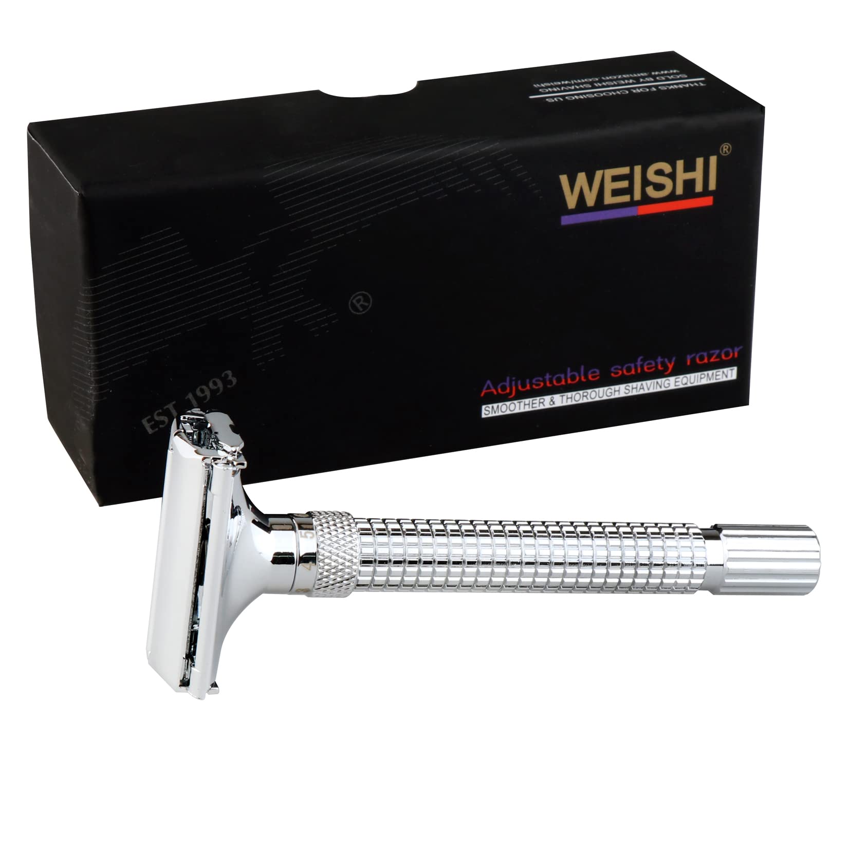 WEISHI Safety Razor Adjustable Butterfly Open Double Edge Chrome