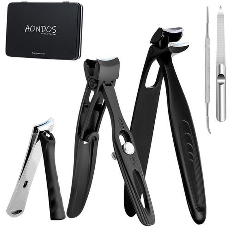 Precision Stainless Steel Heavy Duty Angled Head,Wide Jaw Clippers for Seniors,Ingrown Toenail,Thick Nail.Extra-Long Handle, Slanted Nail Cutter for Men,Women,Pregnant,Elderly.Stocking Stuffers.5Pcs