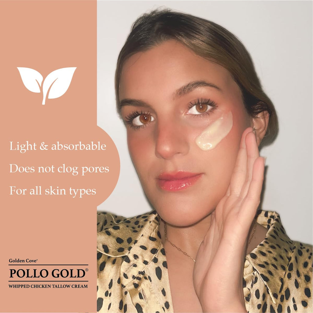 Pollo Gold Whipped Chicken Tallow Cream – Collagen-Rich Organic Face & Body Moisturizer with Olive & Essential Oils | Handmade in USA | For All Skin Types – 2 oz (Lavender Vanilla)
