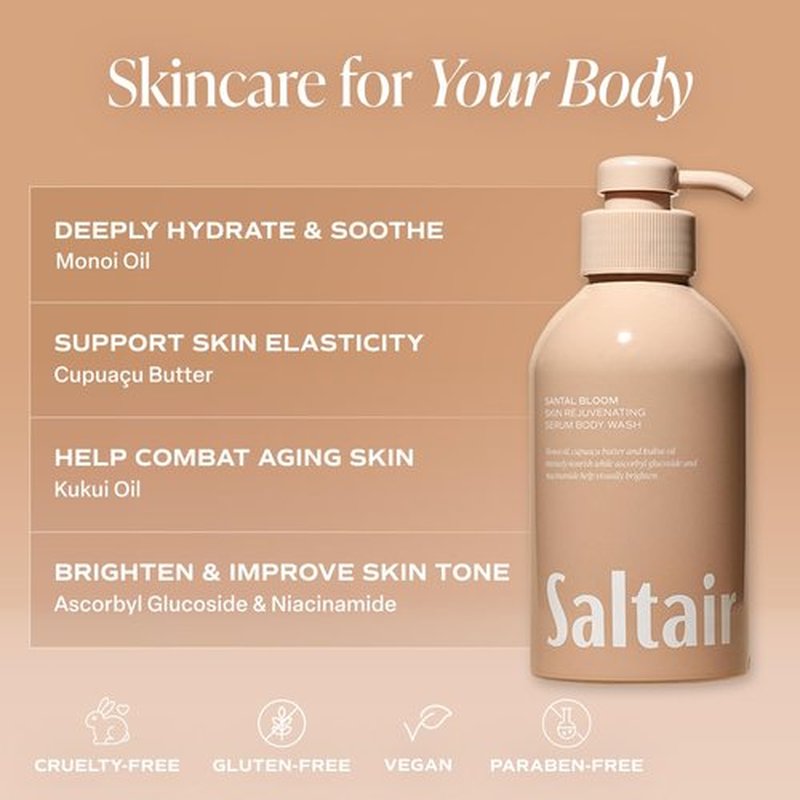 Saltair Body Wash - Moisturizing Shower Gel with Monoi Oil & Cupuacu Butter | 2-Pack 17oz Pump Bottles