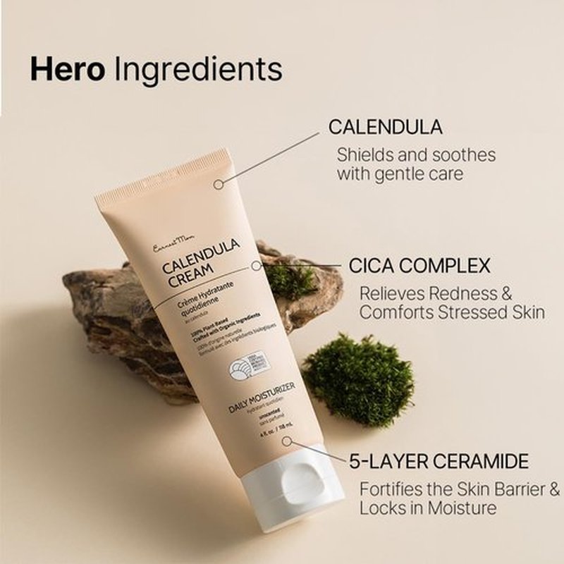 Earnest Mom Calendula Cream | Face Moisturizer for Sensitive, Dry Skin | With Cica & Ceramide for Skin Barrier Repair & Hydration | 100% Plant Based