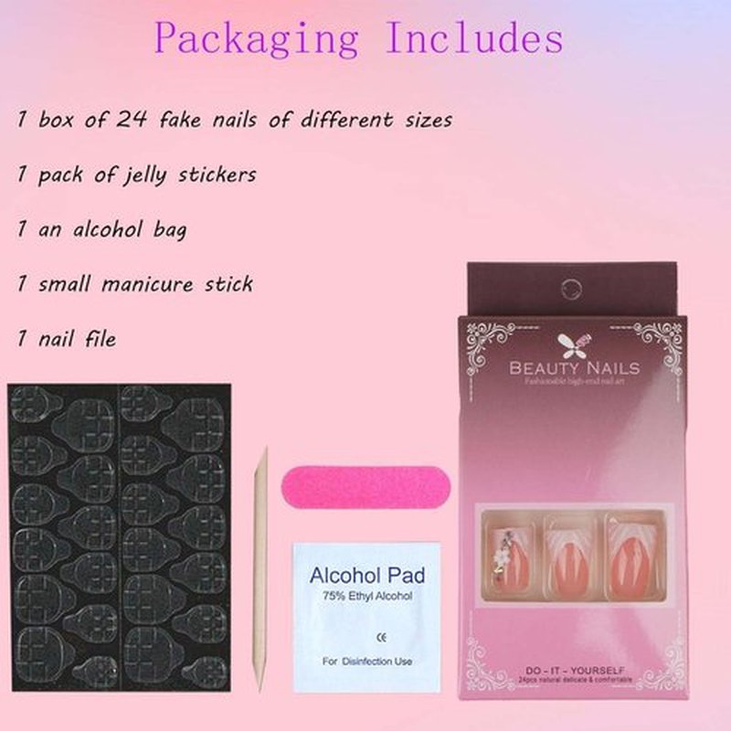 Lomxene Duck Press On Nails Medium Duck Nails Press On French tip fake nails 3d Rhinestones Nails Press Ons wave Glue On Nails Acrylic Nails Artificial Nails For Woman 24pcs(Duck french)