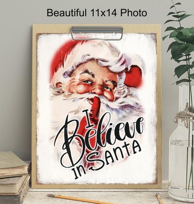 Retro Vintage Christmas Wall Art - Unique 11x14 Holiday Decor | Santa Claus Design for Rustic Homes