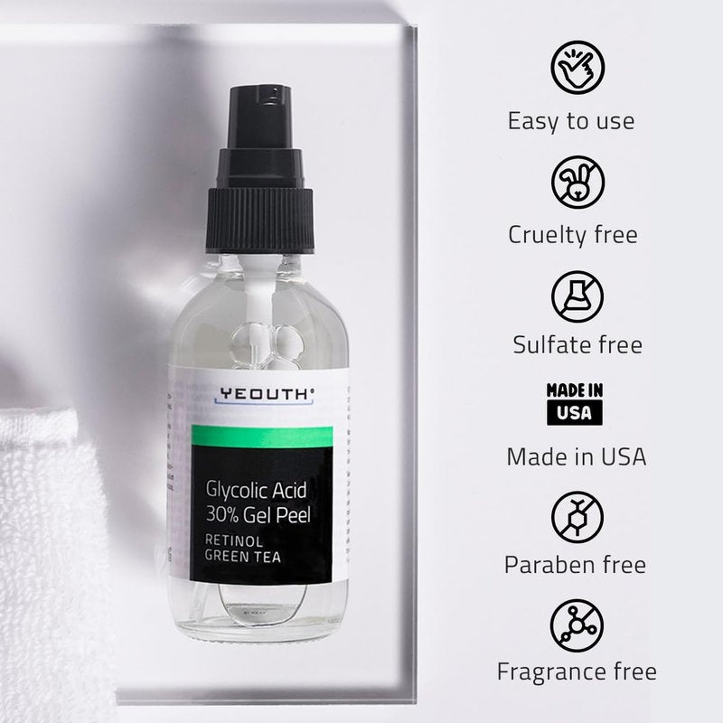 YEOUTH Glycolic Acid Peel - At-Home Chemical Exfoliator with 30% AHA & Retinol | 1oz for Smooth Skin