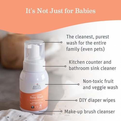 Earth Mama Sweet Orange Baby Liquid Wash - Organic Foaming Hand Soap for Sensitive Skin, 6.27 fl oz