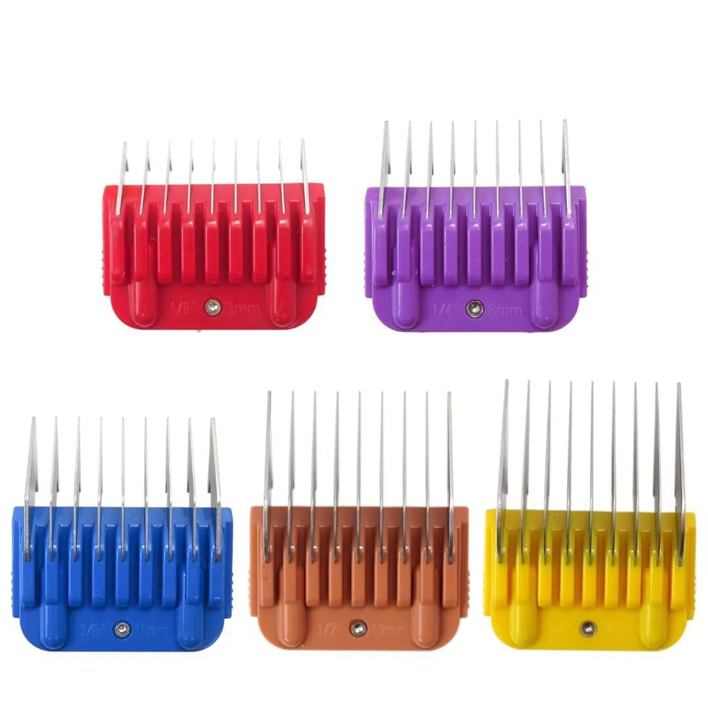 GruDawu 5 Pcs Stainless Steel Pet Clipper Guide Comb Kit for Andis Oster A5 Wahl KM10 Series Clipper Detachable Blade
