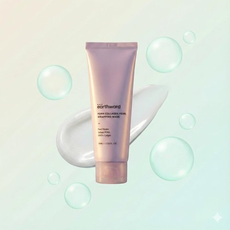 EARTHWARD Collagen Wrapping Mask with Salmon PDRN, Fast & Intensive Glass Skin Firming Care, Boosts Elasticity & Reduces Sagging, Korean Skincare (+ Free Jelly Brush Included), 75ml/2.53 fl oz