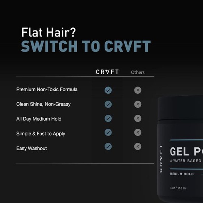 CRVFT Gel Pomade 4oz - High Shine & Medium Hold | Water-Based Formula for All Hair Types | Men's Styling Essential