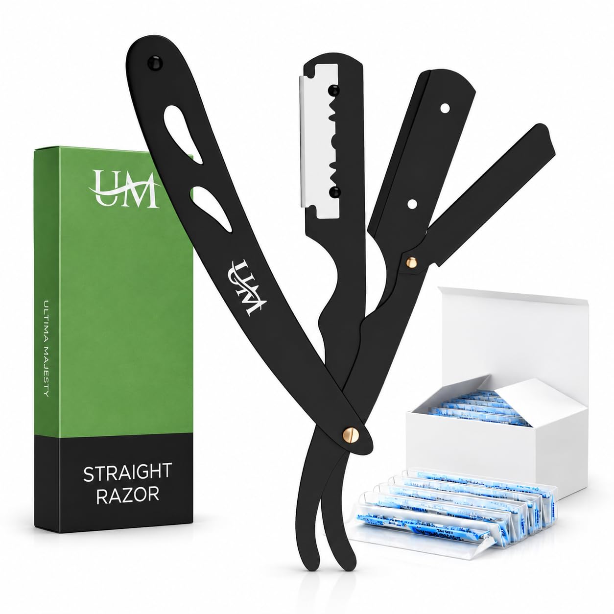 UM Supplies Straight Edge Razor Professional Barber Shaving Razor Kit With 10 Replaceable single Edge Blades