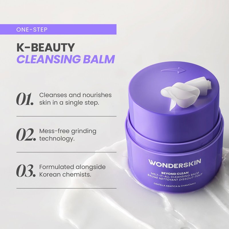 Wonderskin Cleansing Balm - Melt It All Balm to Milk Makeup Remover, Gentle Hydrating Face Cleanser with Centella and Chamomile