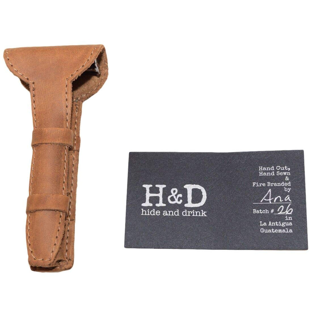 Hide & Drink, Leather Double Edge Safety Razor Protective Case, Shaving Travel Pouch, Handmade (Single Malt Mahogany)