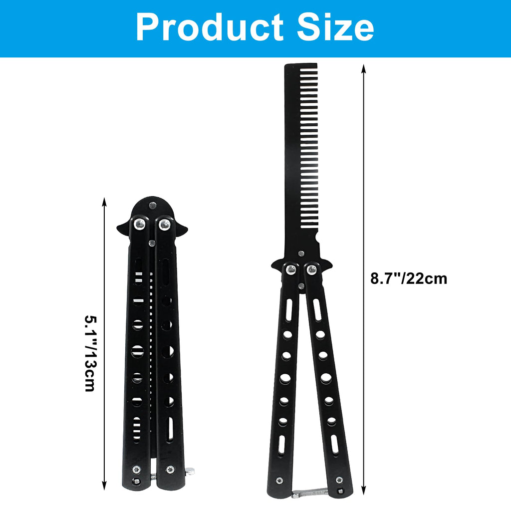 Coufce Black Stainless Steel Folding Practice Comb