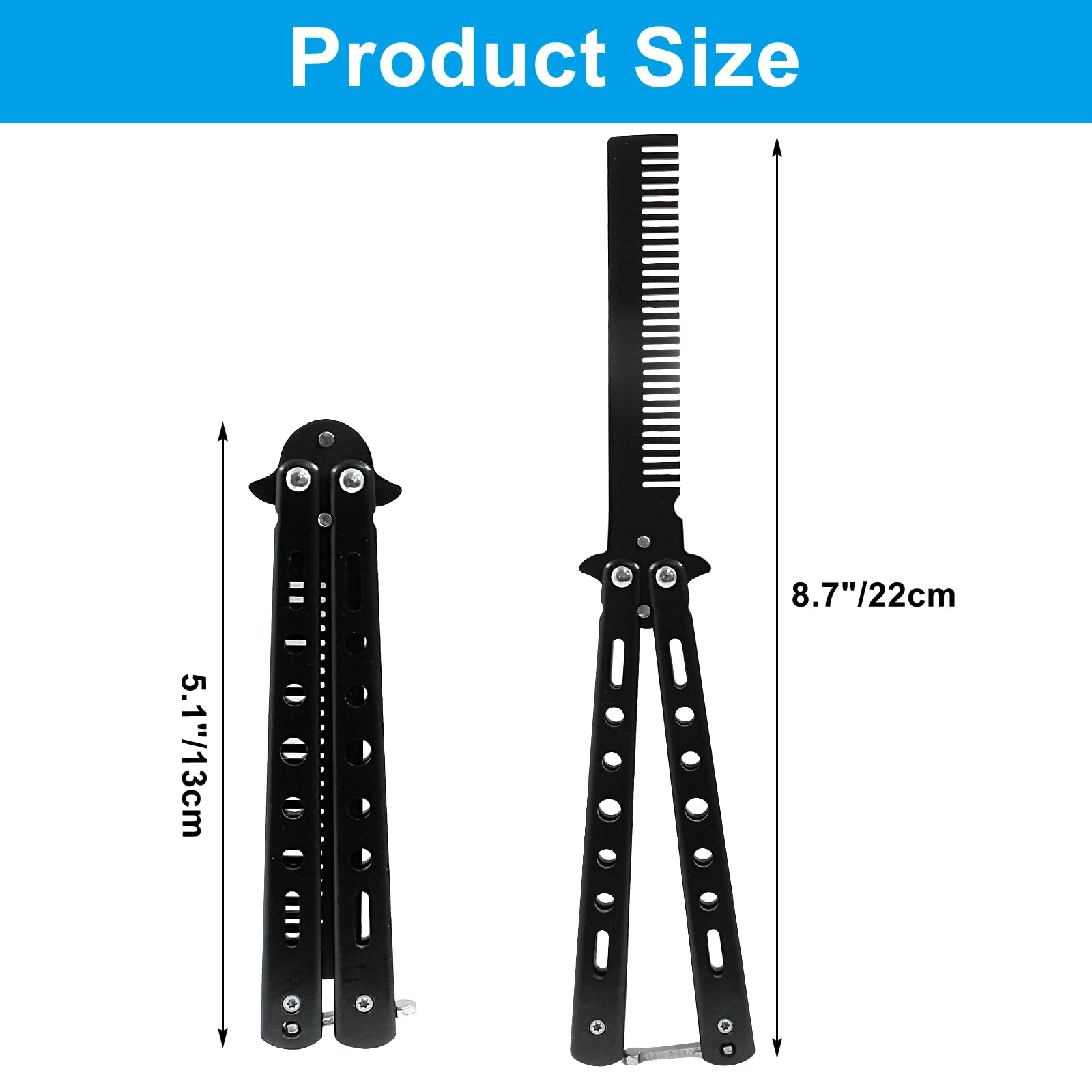 Coufce Black Stainless Steel Folding Practice Comb