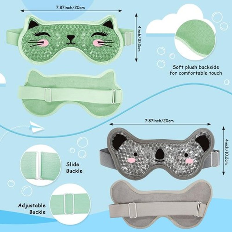 CONBELLA Kids Ice Packs 2 Packs Cooling Eye Mask with Soft Plush Backing for Children Boo Boos Sinus Headache Fever Patch for Kids (Green+Grey)