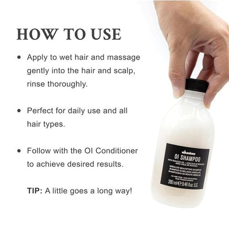 **Davines OI Shampoo - Milky-Smooth Hydrating Cleanser for All Hair Types | Antioxidant-Rich Roucou Oil, 9.47 Fl Oz**