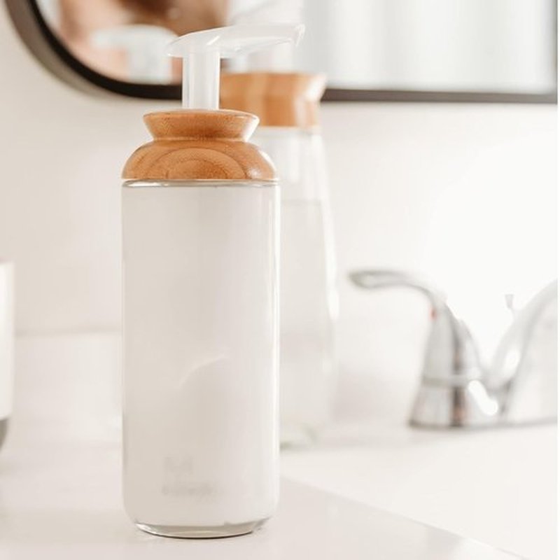 Full Circle Soap Opera Recycled Glass Soap & Lotion Dispenser - 12-Ounce Clear with Bamboo Lid