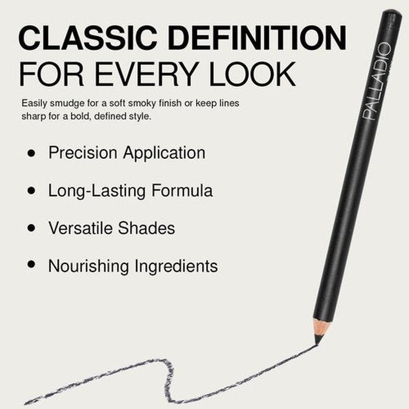 Palladio Wooden Eyeliner Pencil - Smooth Application, Long-Lasting Rich Pigment, Black