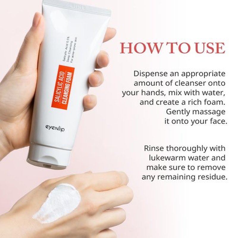 eyeNlip Salicylic Acid Cleansing Foam 5.07 fl oz - Gentle Exfoliating Face Wash with Tea Tree and Charcoal for Clear, Refreshed Skin, Korean Skincare