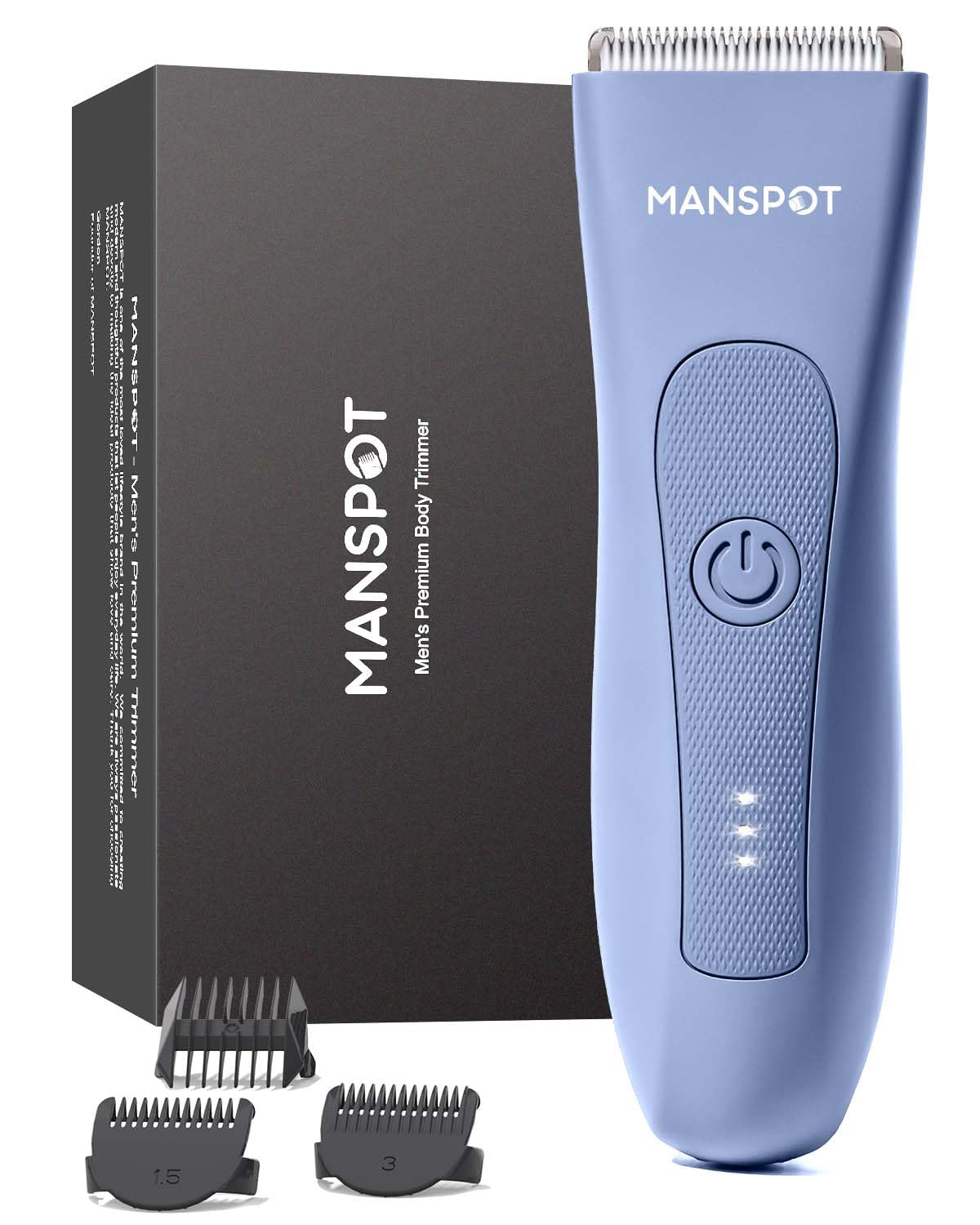 MANSPOT Pubic Hair Trimmer for Men(Spring-Blue), Replaceable Ceramic Blade Heads, Waterproof Wet/DryTrimmer for Men, 90 Minutes Shaving