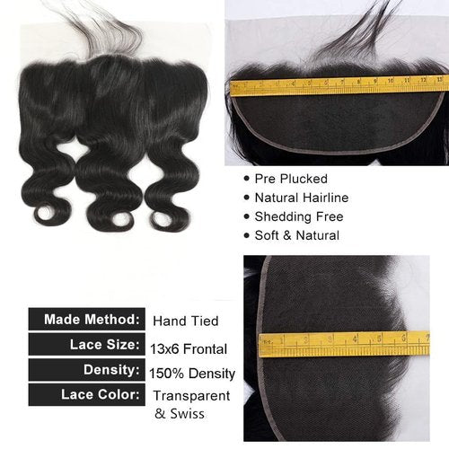 13x6 HD Lace Frontal Only, Body Wave Ear to Ear HD Lace Frontal Human Hair Pre Plucked Natural Hairline (13x6 Lace Frontal-Body Wave, 16 Inch)