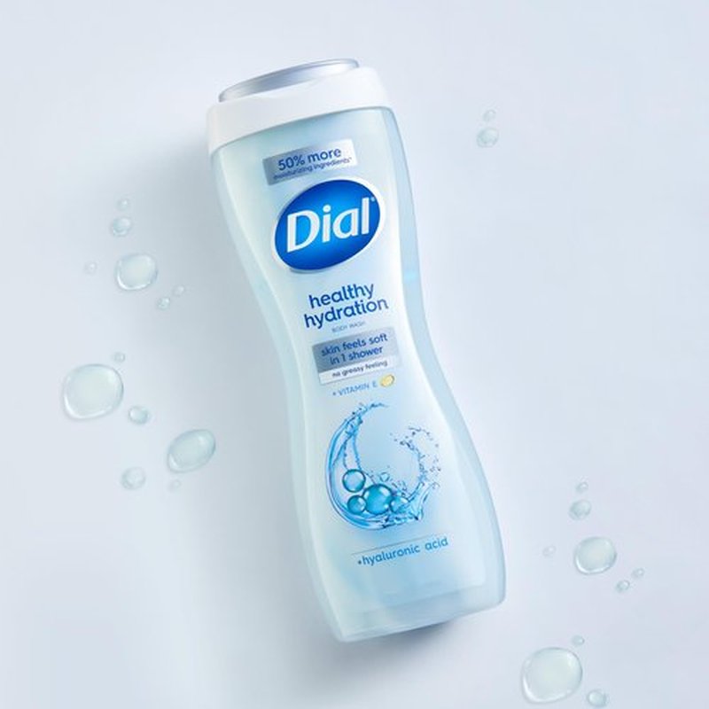 Dial Body Wash, Healthy Hydration, Hyaluronic Acid + Vitamin E, 16 fl oz (Pack of 4), Gentle, Leaves Skin Feeling Soft In 1 Shower, Dermatologist-Tested, No Parabens & Silicones