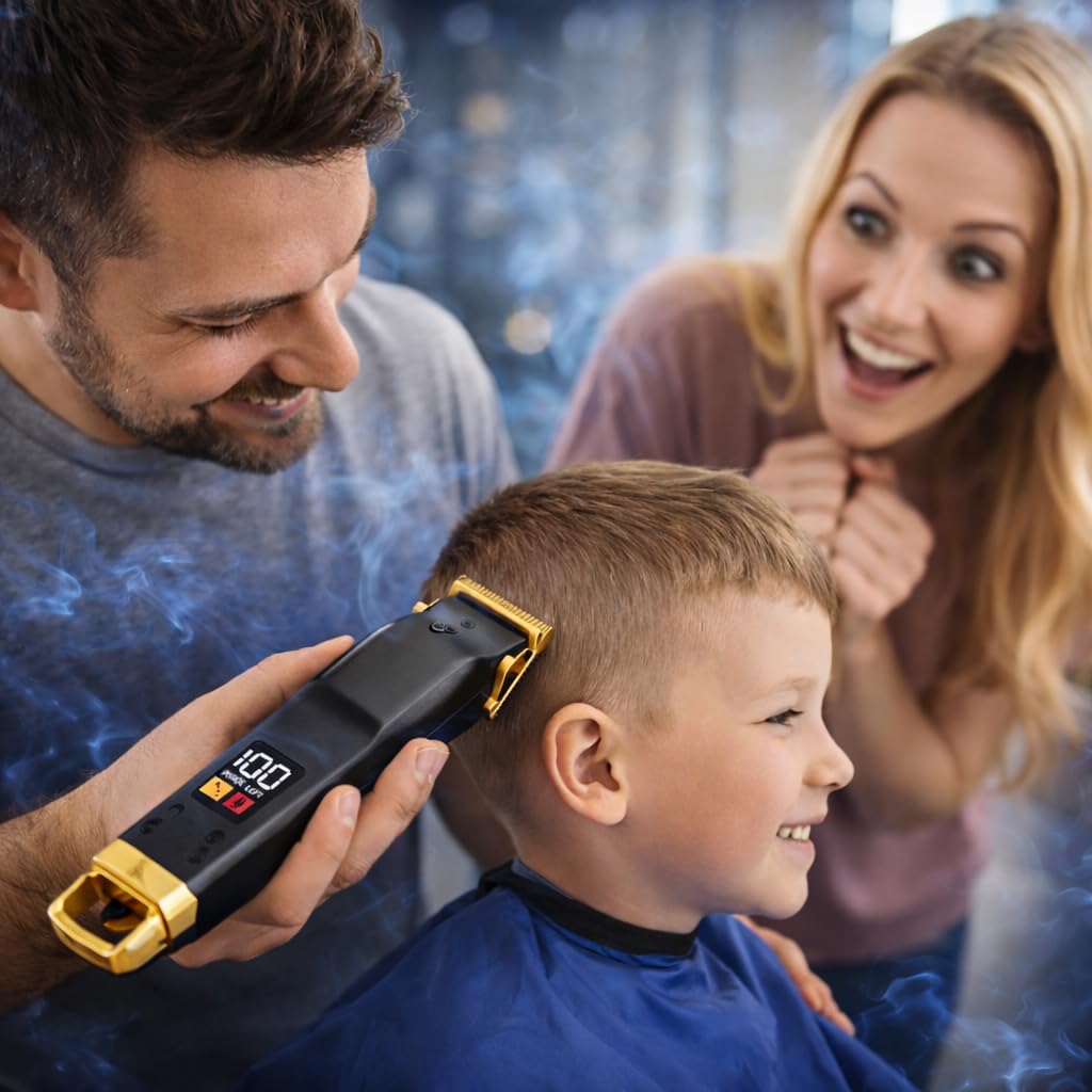 Professional Cordless Hair Clipper and Trimmer Kit for Men, Barber Hair Cutting Set with T Blade Trimmer, Cutting and Thinning Scissors, Guide Combs and Cape