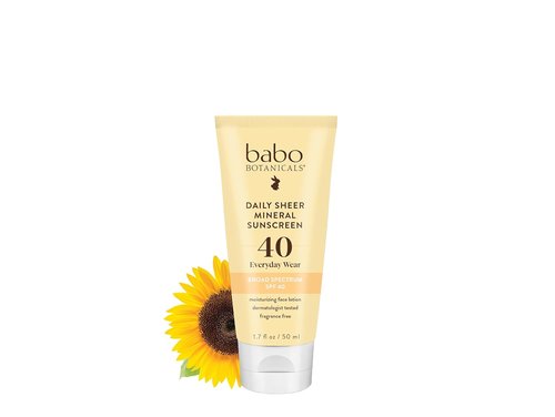 Babo Botanicals Daily Sheer Mineral Face Sunscreen SPF 40 - Natural Zinc Oxide & Titanium Dioxide - Fragrance-Free Formula